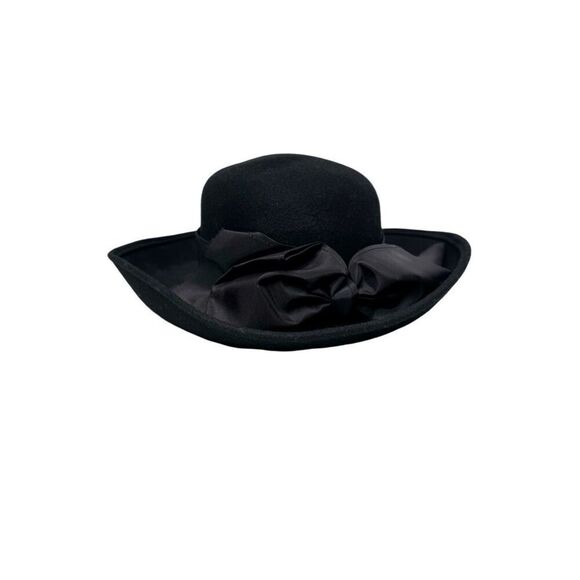 Vintage Bollman Hat Co. black doeskin felt wide brim wool hat with gathered ribb - Picture 3 of 13